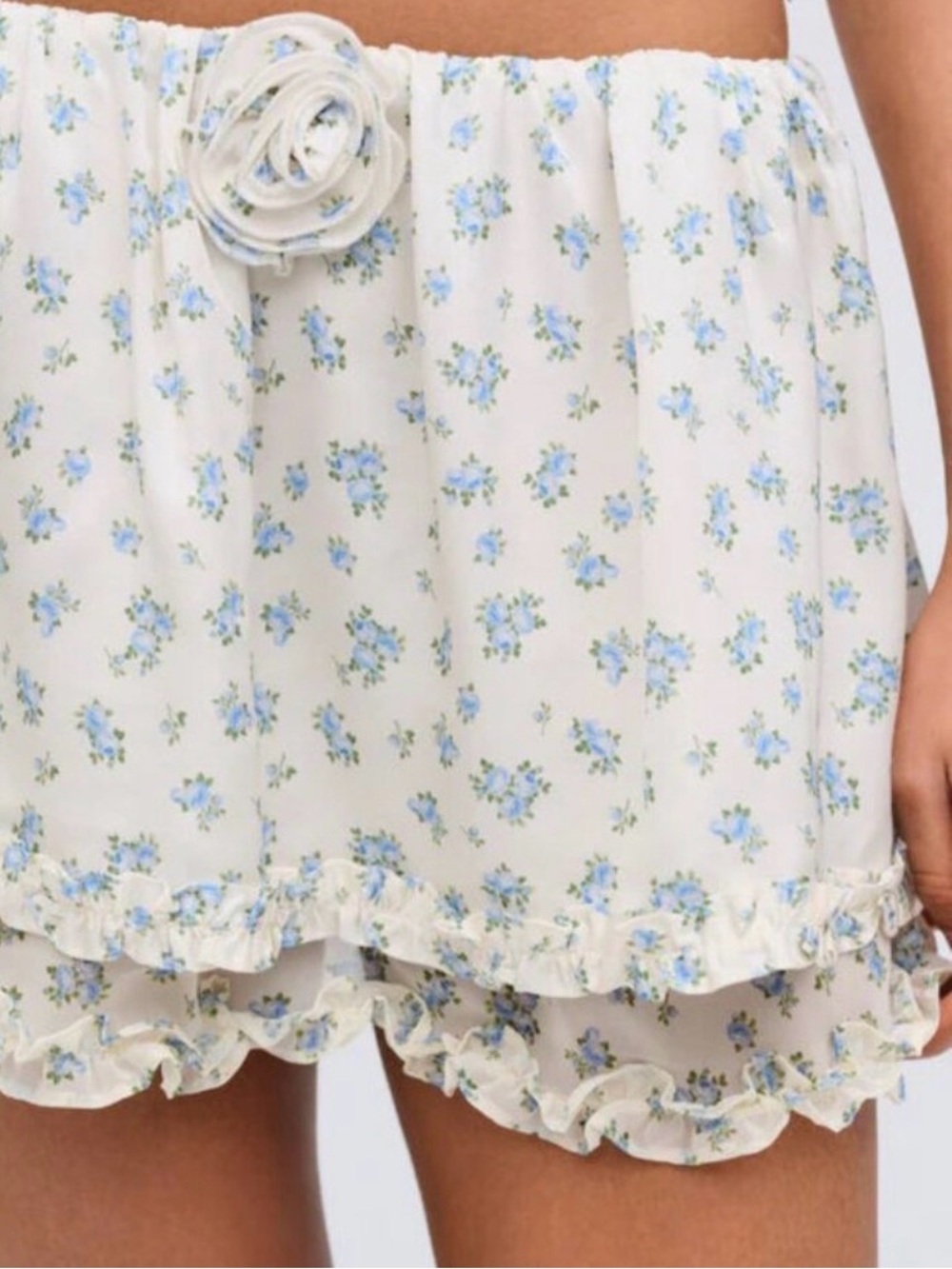 For Love And Lemons Cream Mini Skirt with Blue Floral Print